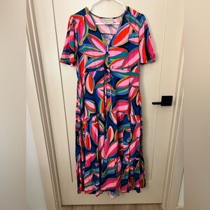 Vibrant Pink and Blue Maxi Dress